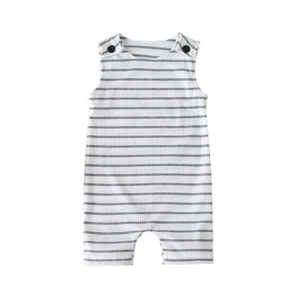 Suissewind Baby Girls Boys Rib Stripe Sleeveless Jumpsuit Toddler Kids Round Neck Pull-on Jumpsuits Shorts
